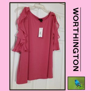NWT Worthington Pink /Ruffle Sleeve Blouse/ Medium